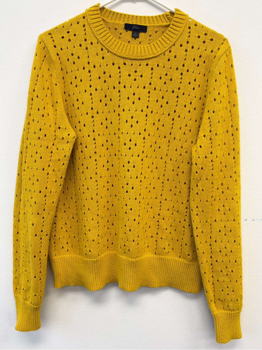 J. Crew Mustard Point Sur allover pointelle Crewneck Sweater